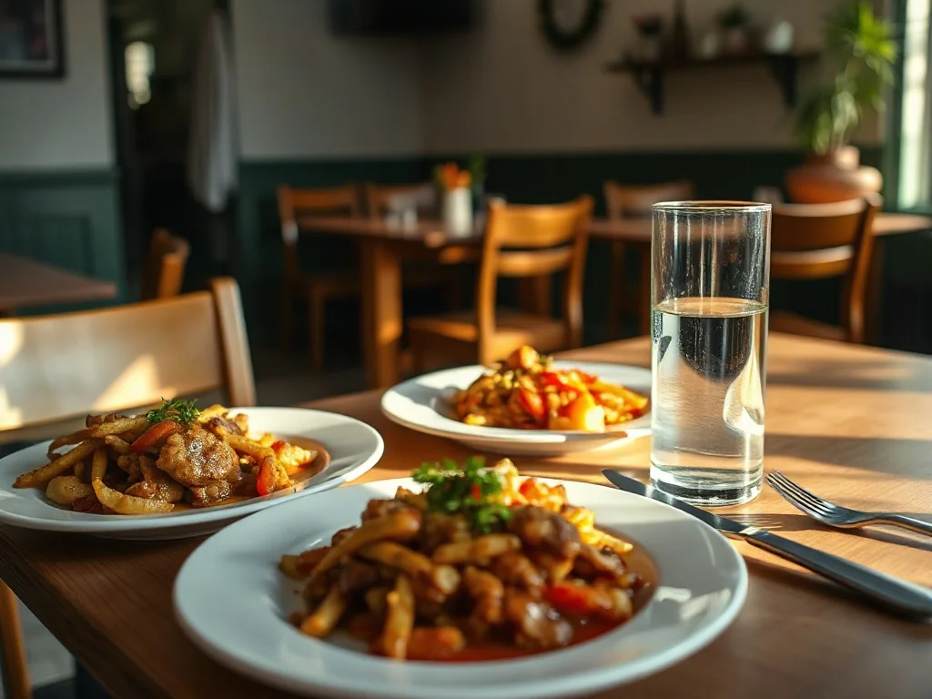 Przytulny, niedrogi bar w Siedlcach z prostymi, apetycznymi daniami kuchni polskiej na małym stoliku.